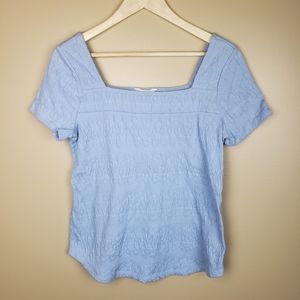 LUCKY BRAND Textured Square Neck Blue Top, Small